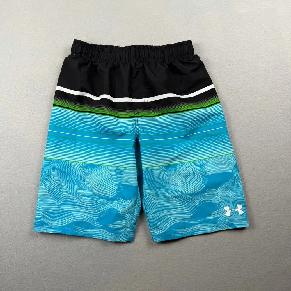 Under Armour Boys Blue Striped Swim Trunks YLG
